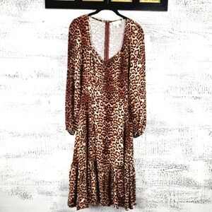 Sofia Jeans by Sofia Vergara Women Cheetah Tiered Midi Dress Sz S Boho Glam